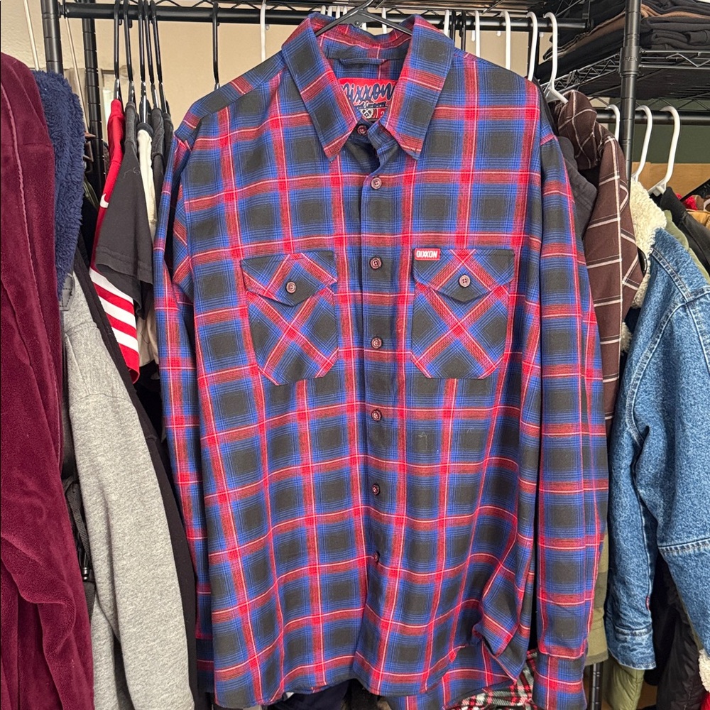 DIXXON Men's Blue and Red Plaid Button-Down Shirt